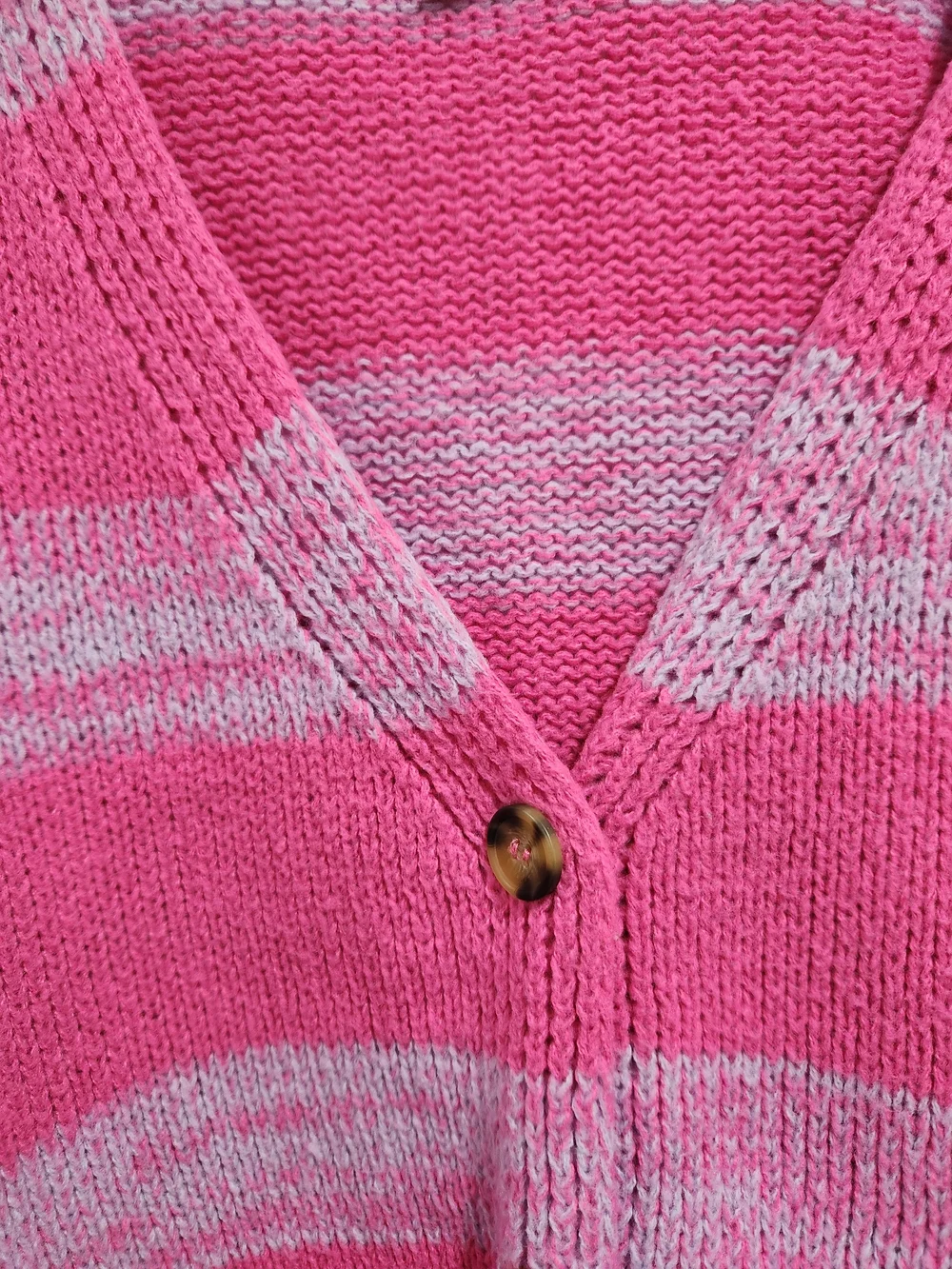 Striped Pink Button-Front Oversized Cardigan Sweater